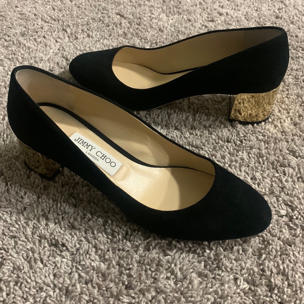 Jimmy Choo black and gold heels